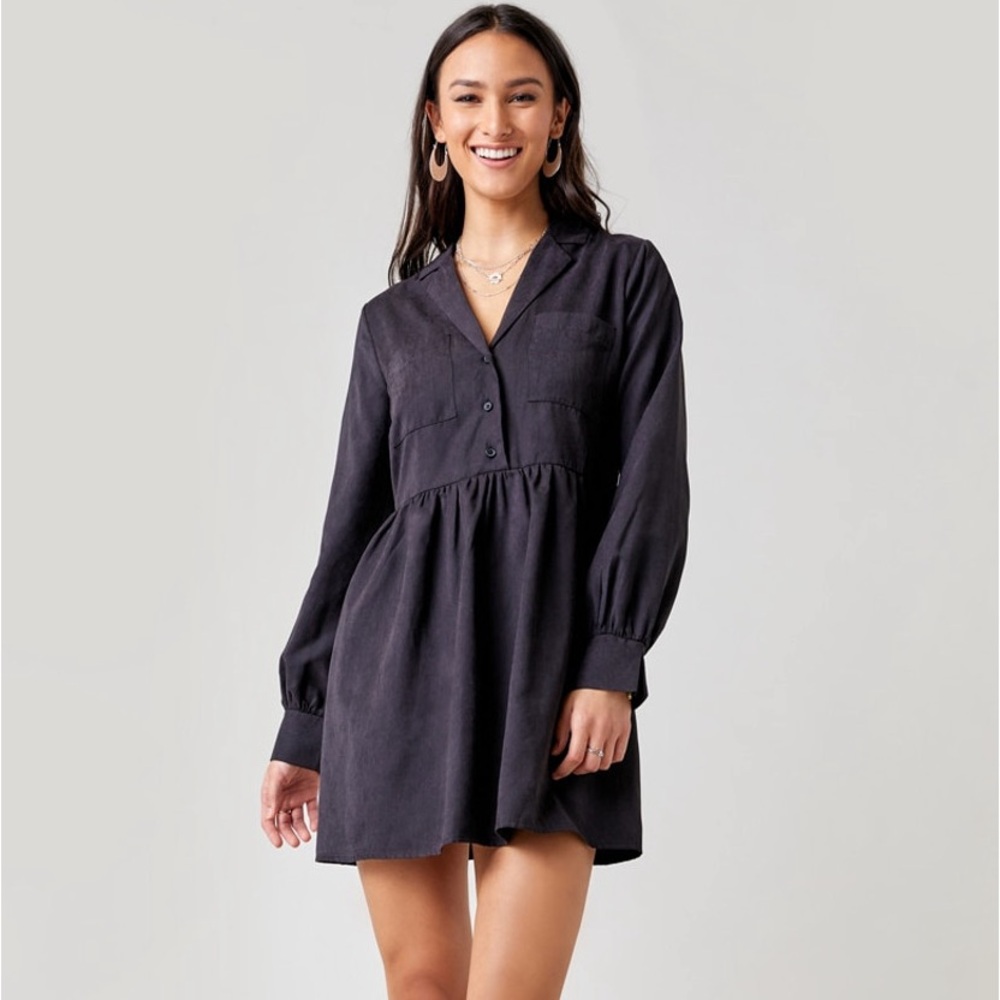 Faux Suede Collared Mini Dress
